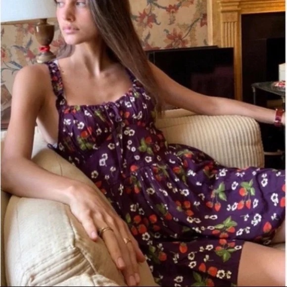 Urban Outfitters Dresses & Skirts - Urban Outfitters UO Tate Tie-Front Romper Strawberry Maroon Ruffle Cottage Core